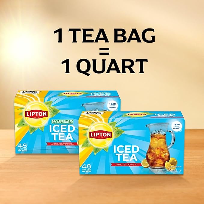 Lipton Unsweetened Family Size Iced Tea Bags Zero Calorie Black Tea 48 Tea Bags (Pack of 3 Total 144 Tea Bags)