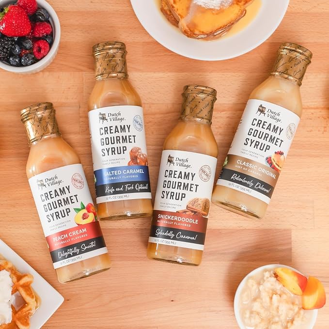 Creamy Gourmet Breakfast &amp Dessert Syrup | Organic Ingredients - Clean Label | No Preservatives Artificial Flavors or Corn Syrup | Gluten-Free | Dutch Village Peach Cream 12 fl oz - 3 PK