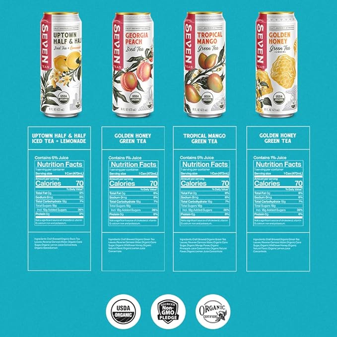 SevenTeas Greatest Hits Variety Pack 16 OZ (Pack of 12 Cans) Lightly Sweetened Organic Iced Tea &amp Lemonade