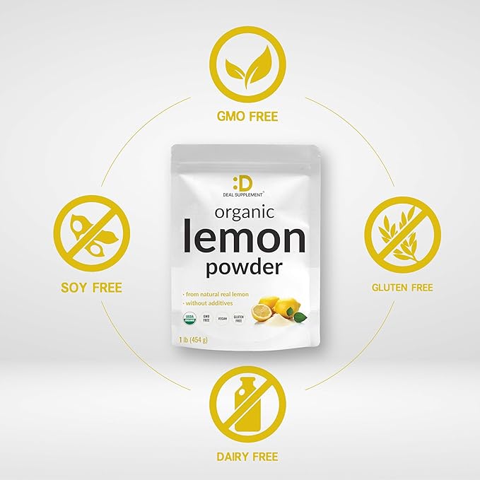 Organic Lemon Powder 1lb – Real Freeze-Dried Source – Rich in Essential Vitamin C – Natural Immune Support – Raw Lemon Juice Flavor &amp Aroma – Non-GMO Filler Free No Sugar