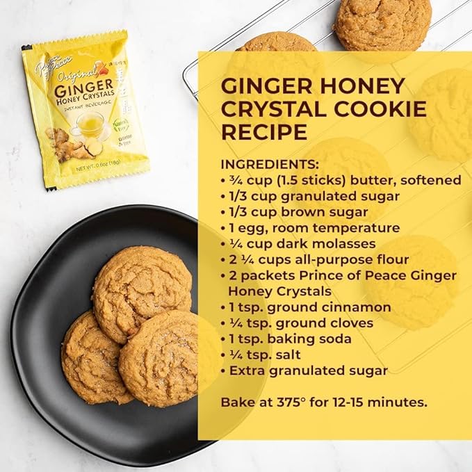 Instant Ginger Honey Crystals Family Value Pack 60 Sachets 18g per Sachets (Total 38oz/ 1080g) By Prince of Peace