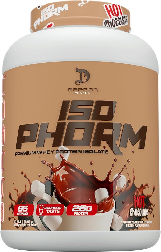 DRAGON PHARMA Isophorm Hydrolized Whey Protein Isolate Fast Absorption Premium Whey Protein Maximize Recovery Great Tasting 25g Per Serving (5 lb Hot Chocolate)