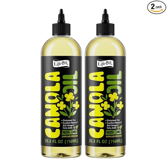 LifeOiL Canola Oil Expeller-Pressed Non-GMO High-Heat Cooking Oil 25.3 fl oz (750 mL) 2-Pack Squeeze Bottles