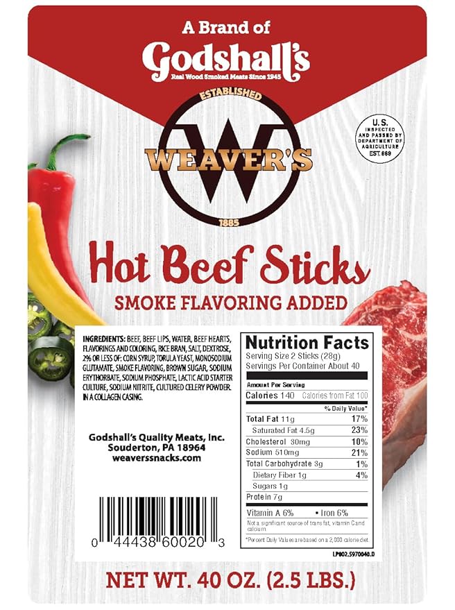Weaver’s Hot Beef Sticks (80 hot &amp spicy 7” beef sticks per 40oz bag)