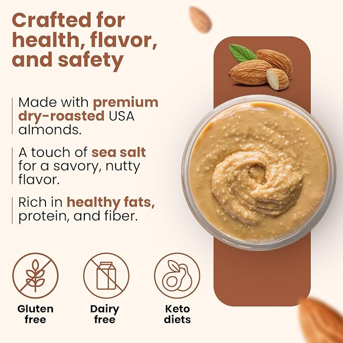 Wellsley Farms Almond Butter with Sea Salt 27 oz – Gluten-Free Creamy &amp Smooth Texture Made with Dry Roasted USA-Grown Almonds Peanut-Free High-Protein Spread for Toast Smoothies &amp Bakin