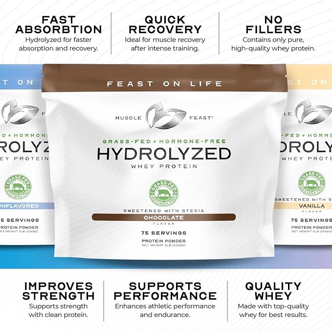 Muscle Feast Hydrolyzed Whey Protein Powder Grass Fed and All Natural Hormone-Free Hydro Whey Powder for Men and Women Gluten Free Non-GMO Delicious Hydrolyzed Protein Powder Vanilla 5lb