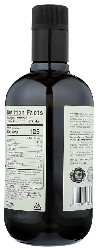 Oleamea Premium Everyday | Organic Olive Oil Extra Virgin | 2023 Harvest | Award Winning | Early Harvest Cold Pressed Medium Intensity | 16.9 Fl Oz