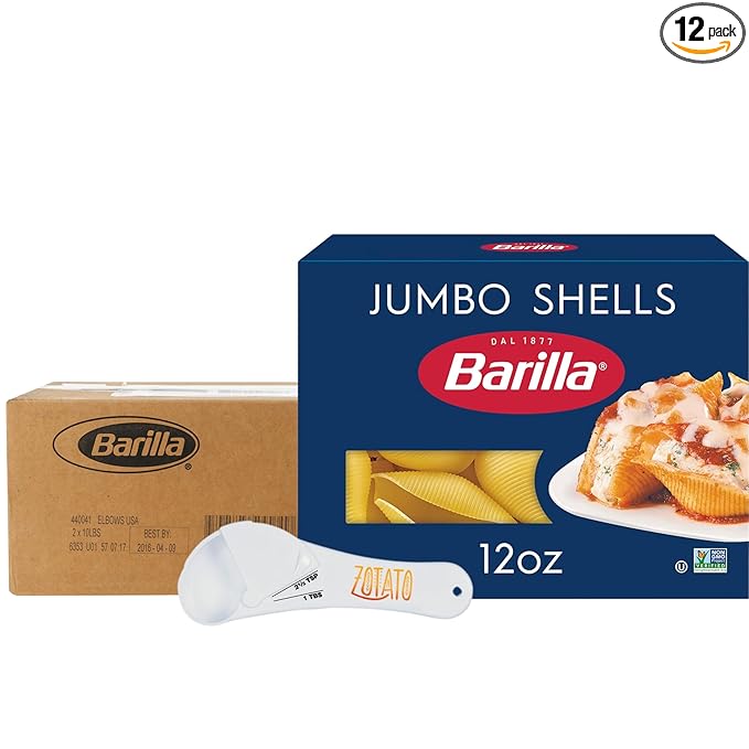 (12-Pack Case) Jumbo Pasta Shells – Extra-Large Stuffed Shell Pasta - Includes 5-in-1 Measuring Spoon