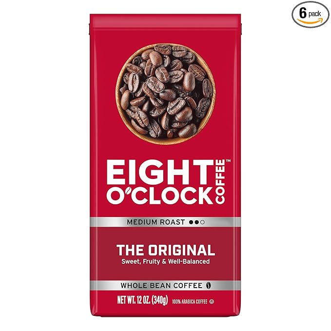 Eight O'Clock Coffee The Original Whole Bean Coffee Medium Roast 12 Ounce (Pack of 6) - Sweet Fruity Well Balanced