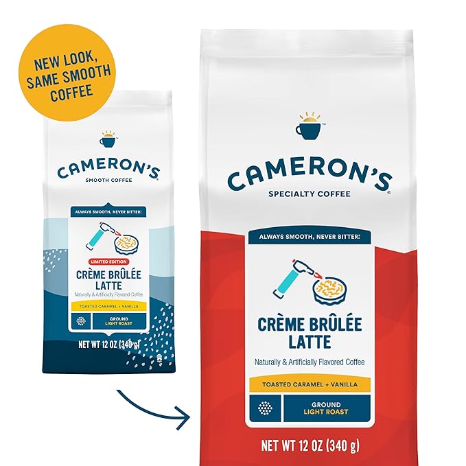 Cameron's Coffee Holiday Roasted Ground Coffee Bag Flavored Crème Brulee Latte 12 Ounce (Pack of 6)