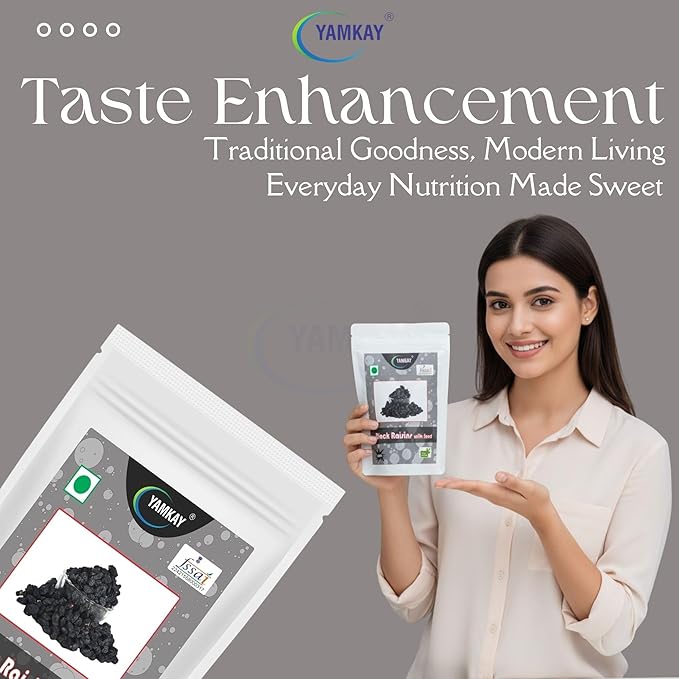 Yamkay Black Raisins with Seed Kali Kishmish with Seeds Kishmish Dry Fruits Delicious &amp Healthy Snacks | Currants | Munakka | Black Corinth or Zante currants | Sun Dried Grapes | Organic Dried Fru