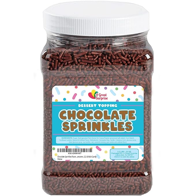 A Great Surprise Chocolate Sprinkles - 2.2 Pounds - Chocolate Jimmies for Ice Cream - Holiday Toppings for Baking Cake Decorating Cookies Cupcake