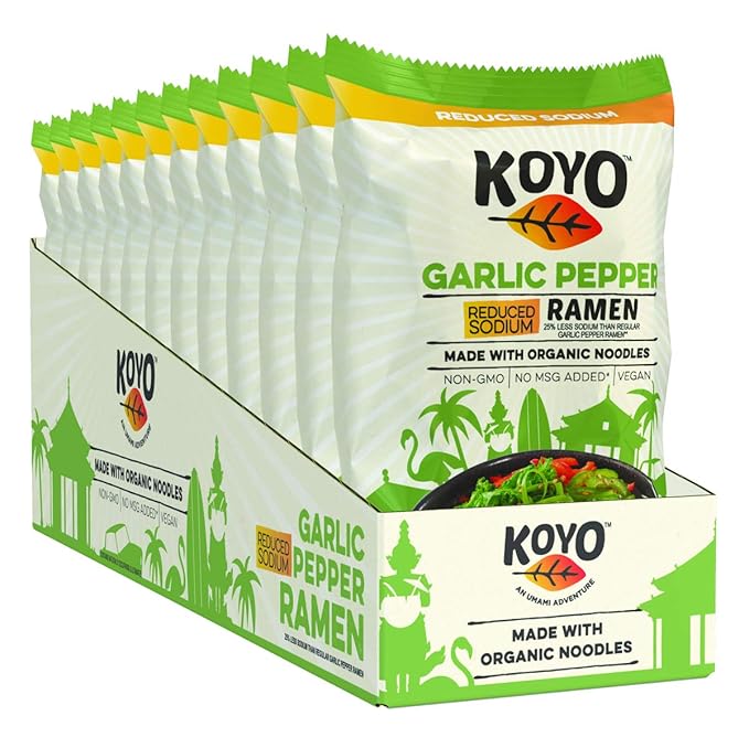 Koyo Reduced Sodium Garlic and Pepper Ramen Made with Organic Noodles 2.1 peppergarlic 25.2 Ounce (Pack of 12)