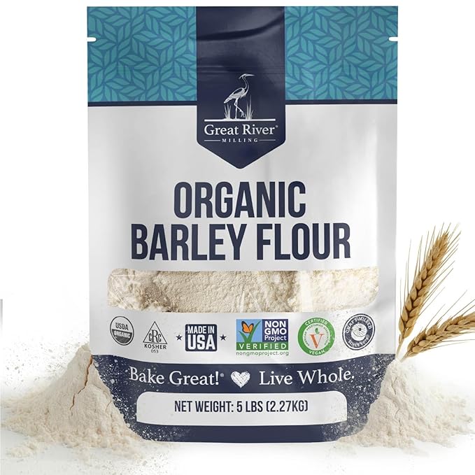 Great River Milling Organic Barley Flour | Unbleached Unbromated Non-GMO Kosher | High Fiber Nutty Flavor Perfect for Breads Pancakes &amp More | 5 Lb