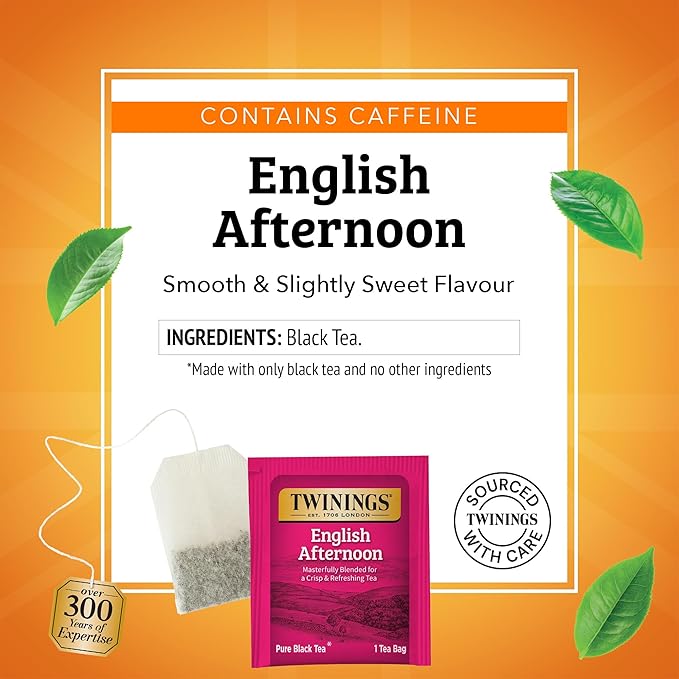 Twinings English Afternoon Black Tea Individually Wrapped Bags 20 Count (Pack of 6) Smooth &amp Slightly Sweet Caffeinated Enjoy Hot or Iced 120 Teabags