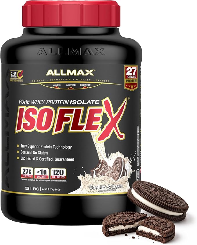 ALLMAX ISOFLEX Pure Whey Isolate Protein Powder - Gluten Free Low Lactose Sugar-Free - High-Protein Clean Keto-Friendly for Pre Post Workout Supplement for Women and Men | Cookies &amp Cream 5lb