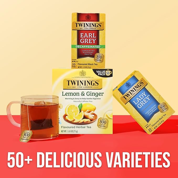 Twinings Decaffeinated Earl Grey Black Tea Individually Wrapped Bags 20 Count (Pack of 6) Flavoured with Citrus and Bergamot Enjoy Hot or Iced 120 Teabags