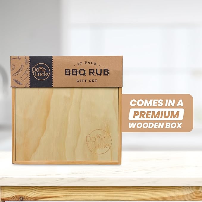 BBQ Rub Gift Set - Spice Gift Set in Premium Wooden Box - Great Grilling Gift for Christmas Birthday Father's Day for Him Dad Men or Her - Unique Barbecue Seasonings (Set of 12)