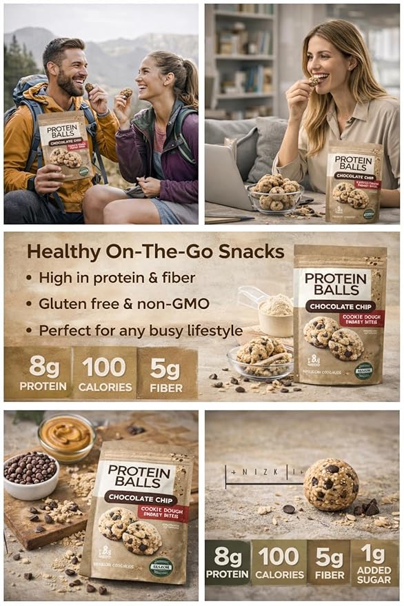 Protein Balls Cookie Dough Flavor - 8g Protein Energy Bites with Probiotics Gluten Free Healthy Snacks 14.4oz 2-Pack