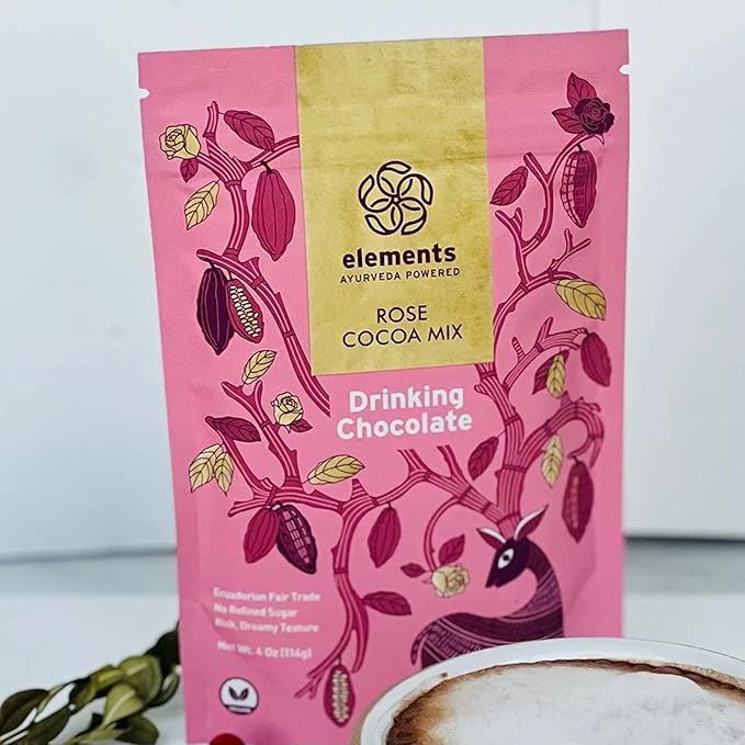 Elements Truffles Rose Cocoa Hot Chocolate Powder Mix 456g | No Added Sugar Rich &amp Dreamy Texture | Enriched with Cocoa Coconut Palm Sugar | Ideal for Hot or Cold Milk &amp Desserts (Pack of 2)