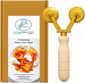 La Gondola Homemade Pasta Cutter - Double Wheel (Festooned &amp Smooth) | Pasta Making Tool for Home and Business | Brass &amp Natural Wood | Easy to Use Pasta Cutting Tool | Ravioli Cutter Made in