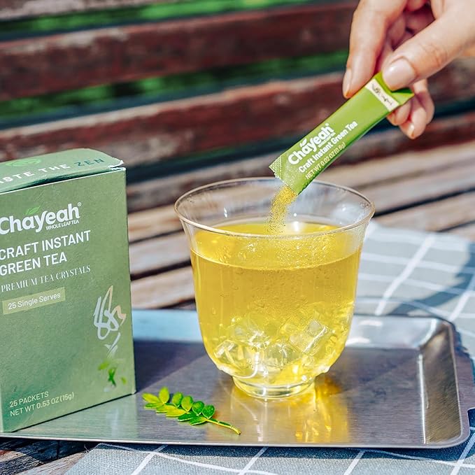 CHAYEAH Craft Instant Green Tea Quick Brew Tea Crystals No Sugar Natural Caffeine Hot or Cold (25 Packets)