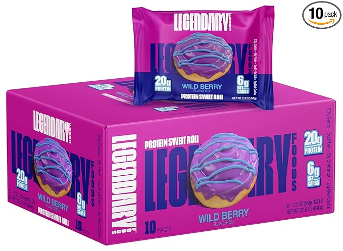 Legendary Foods Cinnamon Roll 22g Protein Bars – Gluten-Free Low Carb Meal Option – Sweet Zero Sugar Snack Keto-Friendly – 10-Pack High Protein Pre- or Post-Workout Nutrition Bars Wild Berry