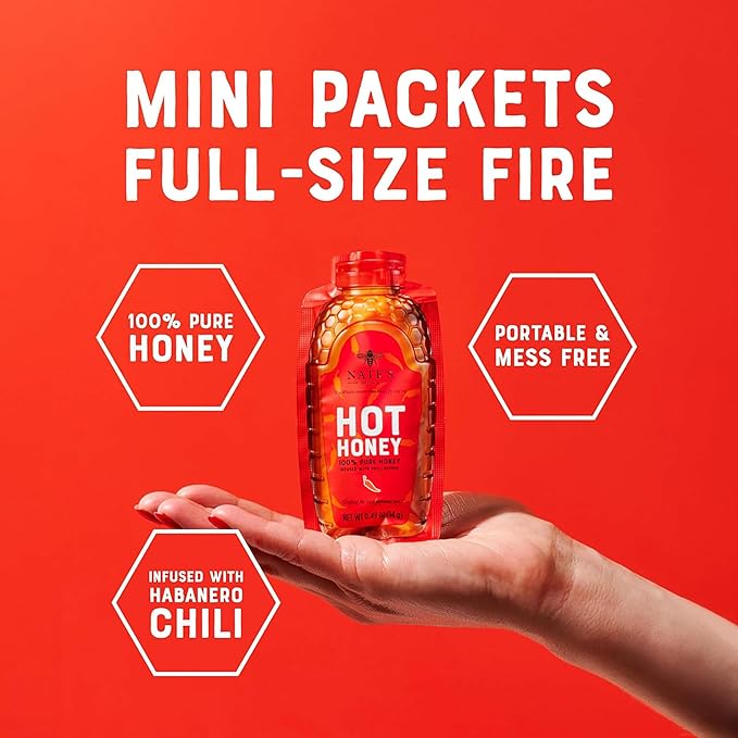 Nate's Bulk 400ct Hot Honey Minis - Single-Serve 100% Pure Honey Infused with Habanero Chili Pepper – 0.49oz Packets 400ct box