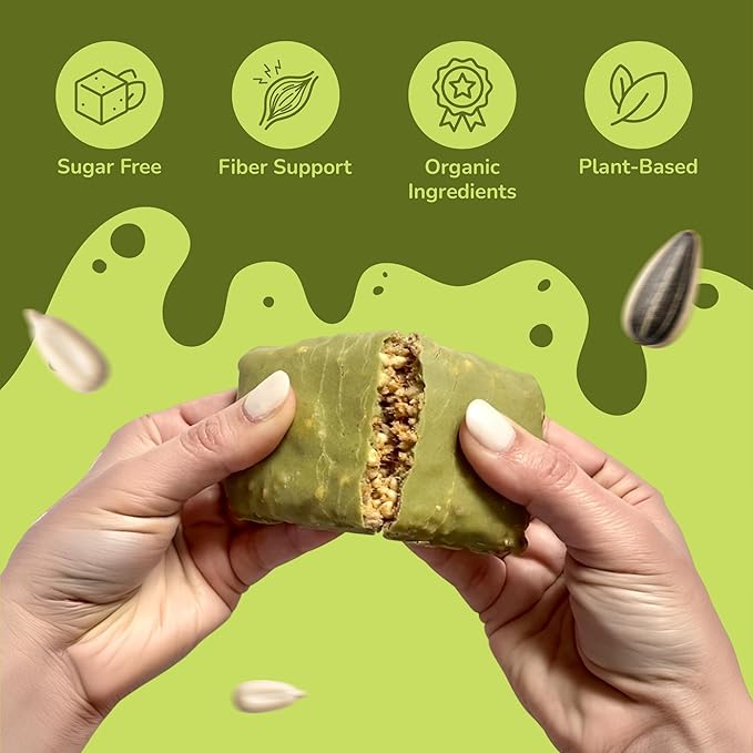 Rawmantic Matcha Protein Bar (12 Mini Bars x 60g) – Ceremonial Grade Matcha Soluble Tapioca Fiber Puffed Quinoa Millet &amp Buckwheat - No Artificial Flavors Plant-Based Non-GMO &amp Kosher