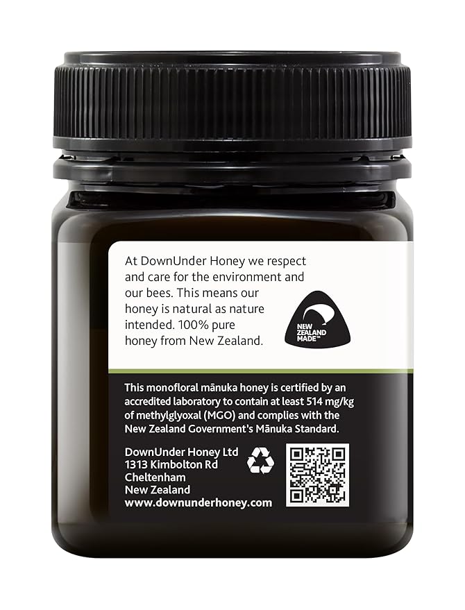 DownUnder Honey New Zealand Honey UMF 15+ (MGO 514+) Independently Tested and Certified 100% Genuine Honey Manuka Great Taste for Daily Wellness 8.8 oz (250g)