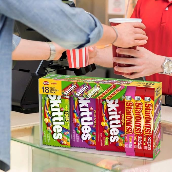 SKITTLES &amp Starbust Assorted Candy Variety Pack for Holidays Gifts Parties Candy Assortment 37.05 oz (18 Count) Bulk Box