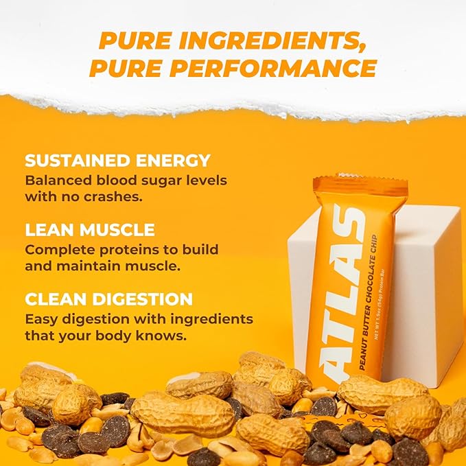 Atlas Real Food Protein Bar – 20g Clean Protein 1g Sugar No Seed Oils No Artificial Sweeteners (Variety 12 Count)