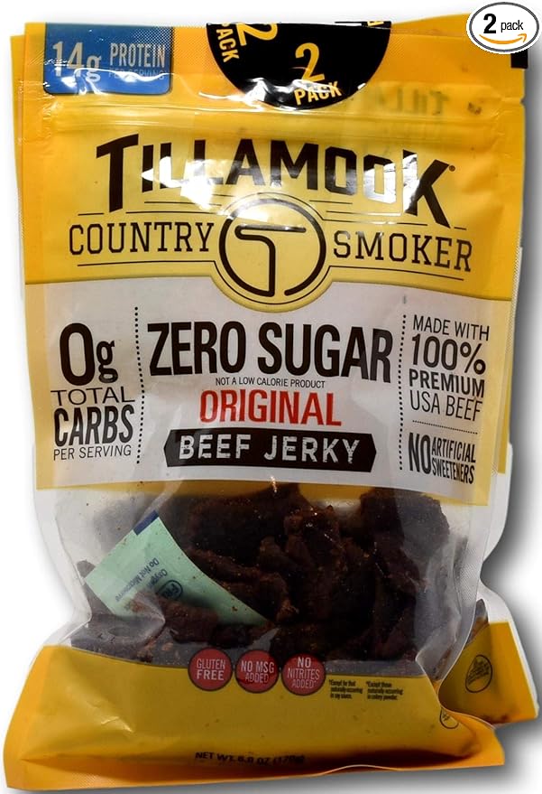TillaMook Original Beef Jerky Country Smoker Zero Sugar 14 GR Protein Zero Carb Gluten Free No MSG (12 OZ ( 2 pack of 6 OZ))