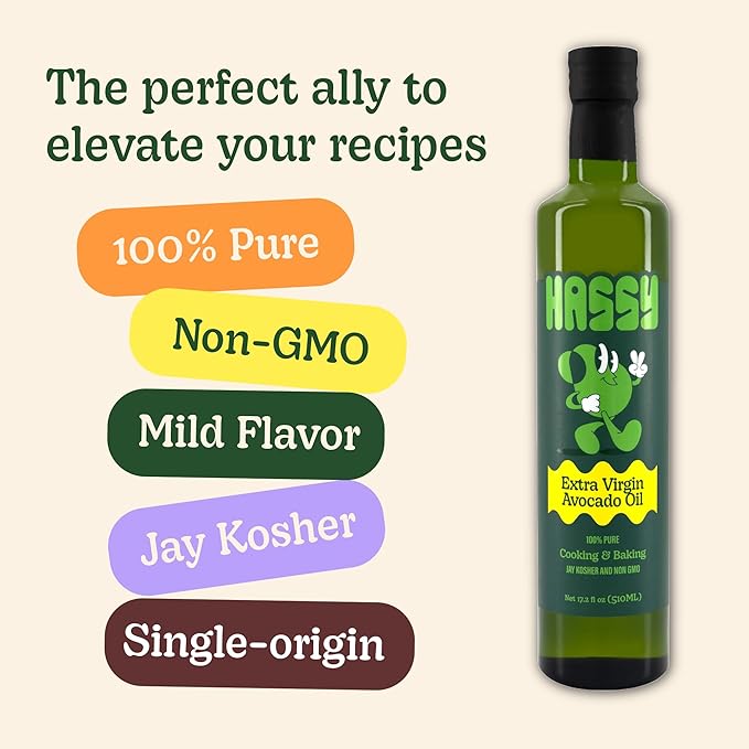 HASSY Extra Virgin Avocado Oil Premium Flavor for Dressings Drizzling &amp Finishing - Non-GMO 17.2 fl oz 510 ML - Created by Avocado Farmers in Mexico - 100% Pure Cooking Oil