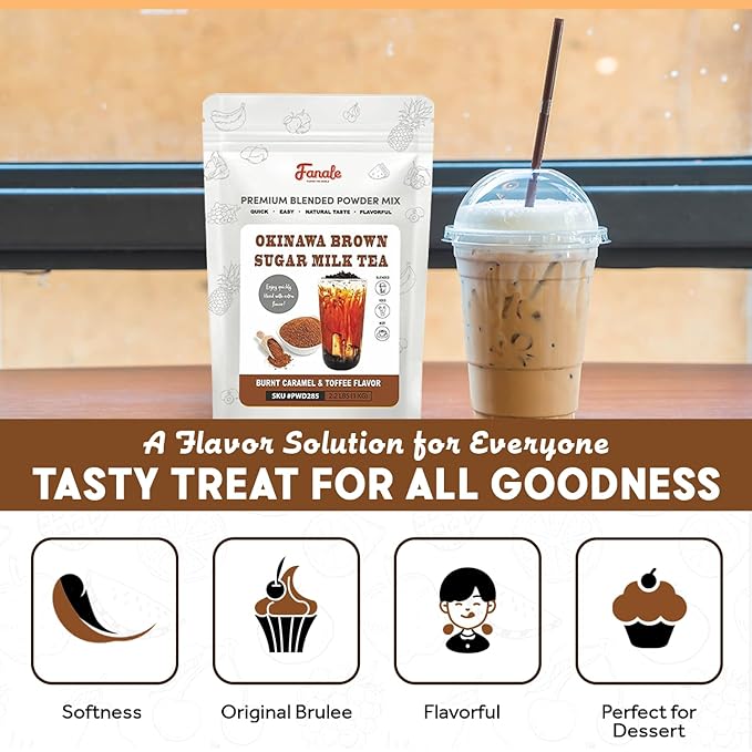 Fanale Premium Okinawa Brown Sugar Bubble Tea Flavoring Powder | Perfect for Baking Smoothies Desserts and Drinks | Instant Flavoring Powder for Boba Milk Tea - 2.2 Pounds (Pack of 20).
