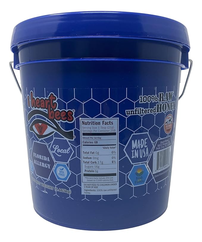 I HEART BEES Florida Allergy Blend Raw and Unfiltered Honey 12 Pound Bucket