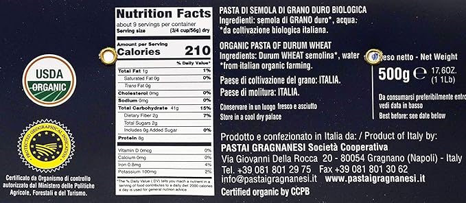 Linguine Organic Italian Pasta di Gragnano | I.G.P. Protected | 17.6 Ounce | 500 Gram | Pack of 4