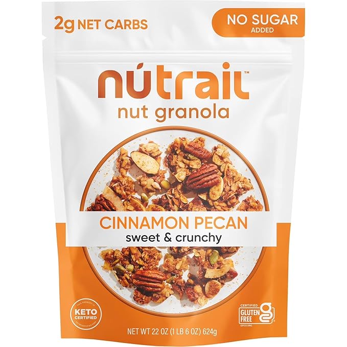Low Carb Keto Nut Granola Cinnamon Pecan (22 oz) - Sweet &amp Crunchy - No Added Sugar Gluten Free Grain Free Non GMO - High Protein Snacks Healthy Breakfast Cereal