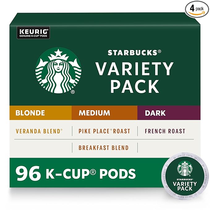 Starbucks K-Cup Coffee Pods Starbucks Blonde Medium and Dark Roast Hot or Iced Coffee Variety Pack 96 Keurig Pods