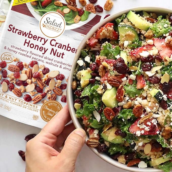 Salad Pizazz! Dried Strawberry Flavored Cranberries &amp Honey Roasted Pecans Walnuts &amp Almonds Salad Topper - 3.75 Ounce (Pack of 12)