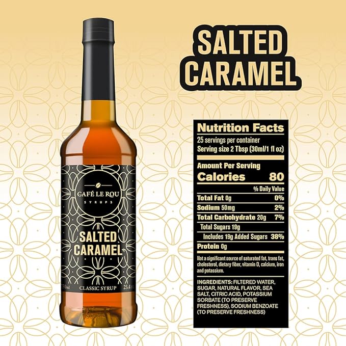 Café Le Rou Coffee Syrup Variety 5-Pack- 25.4 oz Vanilla French Vanilla Caramel Salted Caramel Hazelnut *Includes 5 Syrup Pumps* Flavoring Syrup for Coffee Tea and Espresso