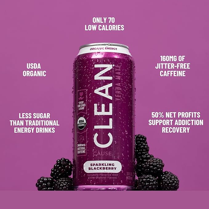 CLEAN Cause Low Calorie Variety Pack Yerba Mate Tea Sparkling USDA Organic Energy Drink Alternative Low Sugar 160mg Natural Caffeine Soda Alternative Plant-Based (16oz cans 12-Pack Case 4 Flavo
