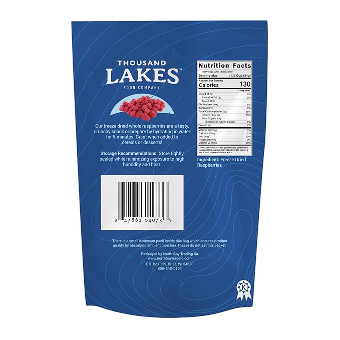 Thousand Lakes Freeze Dried Bulk Berries Bundle - 100% Sliced Strawberries 5 oz Whole Raspberries 2-Pack (2.4 oz total) Whole Blueberries 3.5 oz