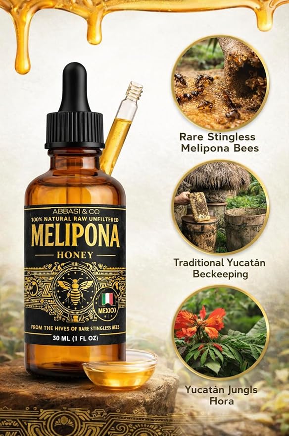 Melipona Honey | Stingless Bee Honey | Miel Melipona | Authentic | 100% Natural | Raw | Pure | Sweet &amp Tangy | JIMERITO | Yucatán | IMPORTED FROM MEXICO Premium Grade (30ML)