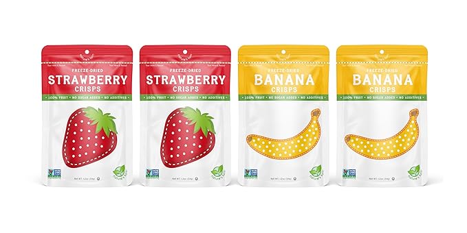 Nature’s Turn Freeze-Dried Fruit Snacks Strawberry and BananaCrisps Pack of 4 (1.2 oz Each)