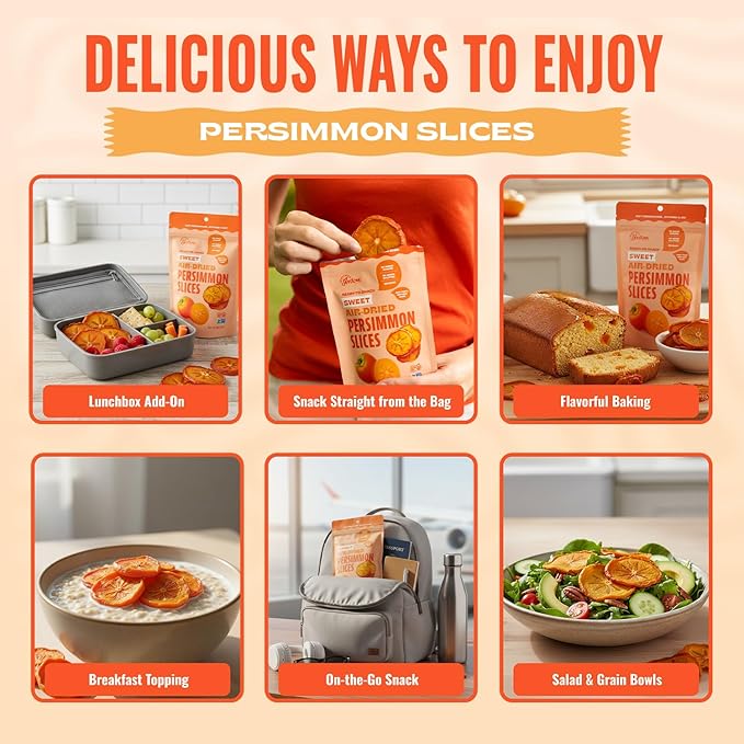 Whitney Jordan Naturals Air-Dried Persimmon Slices 16 Oz Pack of 2 - Dried Fruit Snack Made from Real Persimmons - No Sugar Added Gluten-Free Vegan Chewy Real Fruit for Clean Snacking