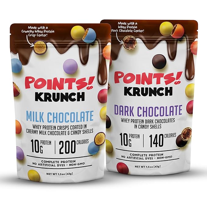 POINTS! KRUNCH Milk + Dark Chocolate High Protein Snack 10g of Protein Coated Candy Shell with a Crispy Whey Center Healthy Protein Packed Candy No Artificial Additives Created by Hummii Snacks (