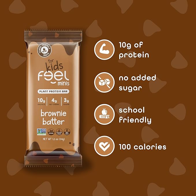 FEEL Kids Protein Bars Minis | Variety Pack | 10g Plant Protein | 100 Calories | No Added Sugar | Daily Veggies | Gluten Free No Nuts No Soy No Dairy No Grains (Pack of 12)
