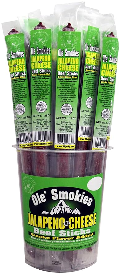 Buffalo Bills Jalapeno &amp Cheese Ole Smokies - 15 Wrapped Beef Sticks Per Tub