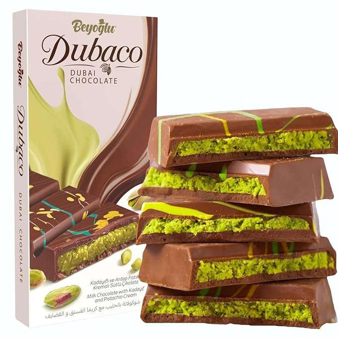 Beyoglu Dubai Chocolate Bar Premium Pistachio Kataifi Milk Chocolate with Crispy Layers. Ships in Cold Thermal Bubble Mailer with Dry Ice Pack. (200 Grams)